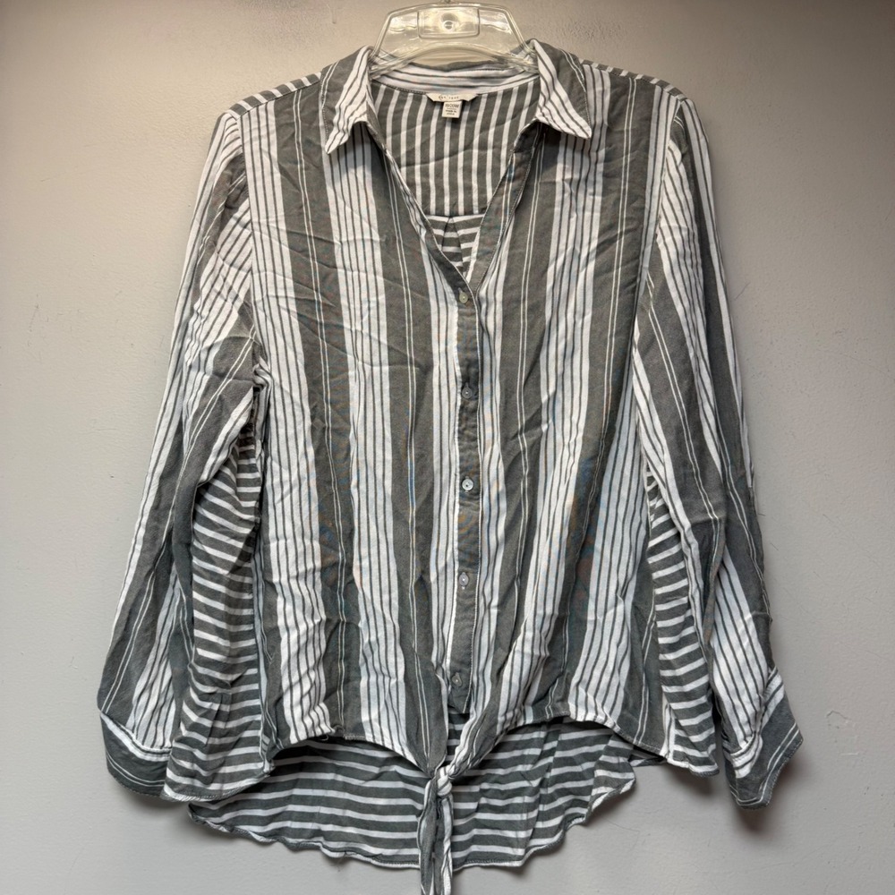 Est. 1946 Button Down Shirt Womens 18/20W Gray Excellent Striped Tie Front Rayon